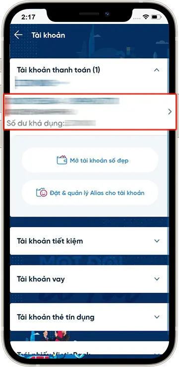 Bước 2 : Ở mục số dư khả dụng >> Chọn mũi tên